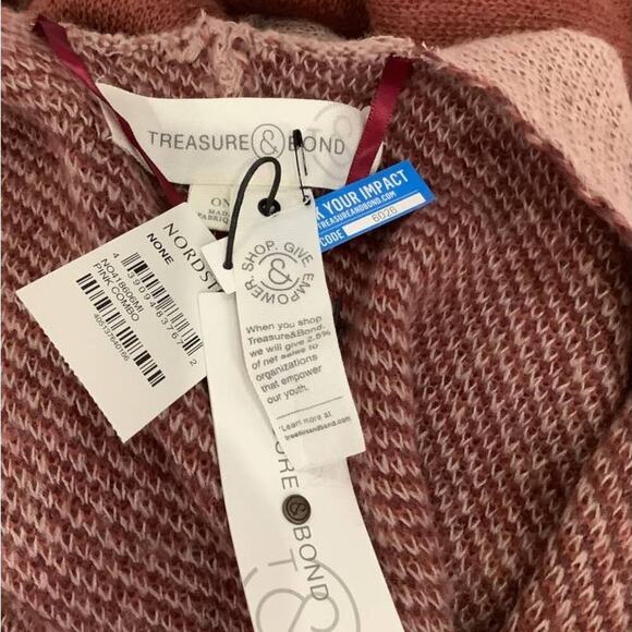 Treasure & Bond Open Front Tassel Knit Poncho In Pink Combo One Size - Picture 12 of 13